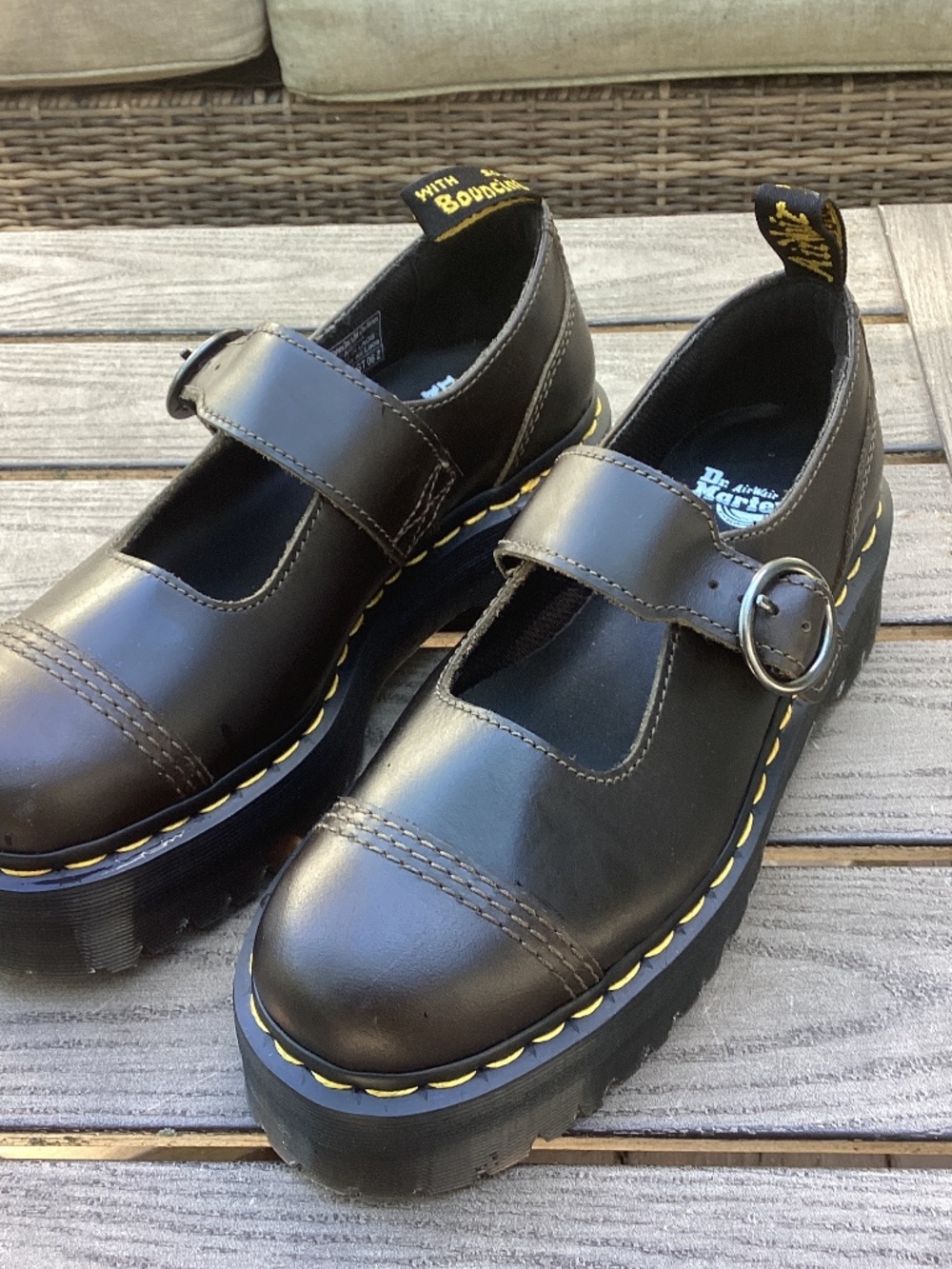 Doc Martens Addina Mary Jane Platform 7 Dark Brown Taupe Round Buckle Dr.